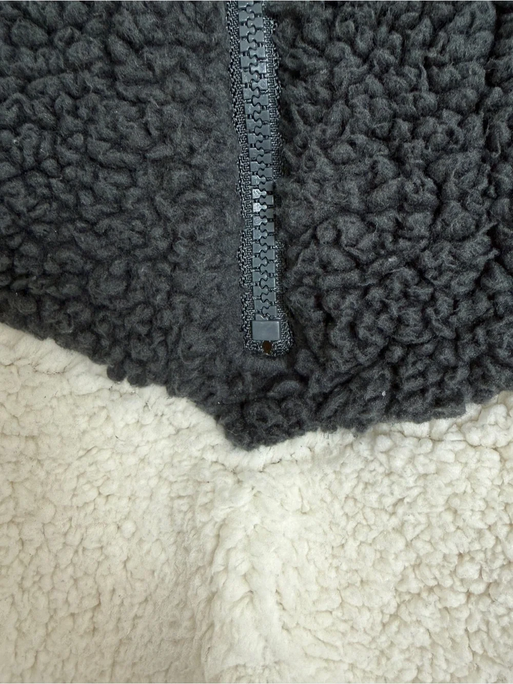 Two-Tone Sherpa Pullover Jacket in Black & Cream - Picture 7 of 15